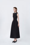 black flared A-line midi dress, DeTHEIA