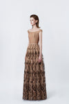 nude flared embellished maxi dress, DeTHEIA