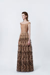 nude flared embellished maxi dress, DeTHEIA