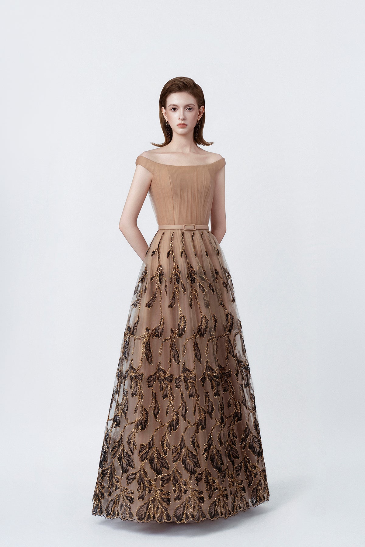 nude embellished maxi dress, DeTHEIA De Nona Cometa
