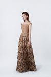 nude flared embellished maxi dress, DeTHEIA