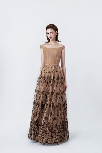 nude embellished maxi dress, DeTHEIA De Nona Cometa