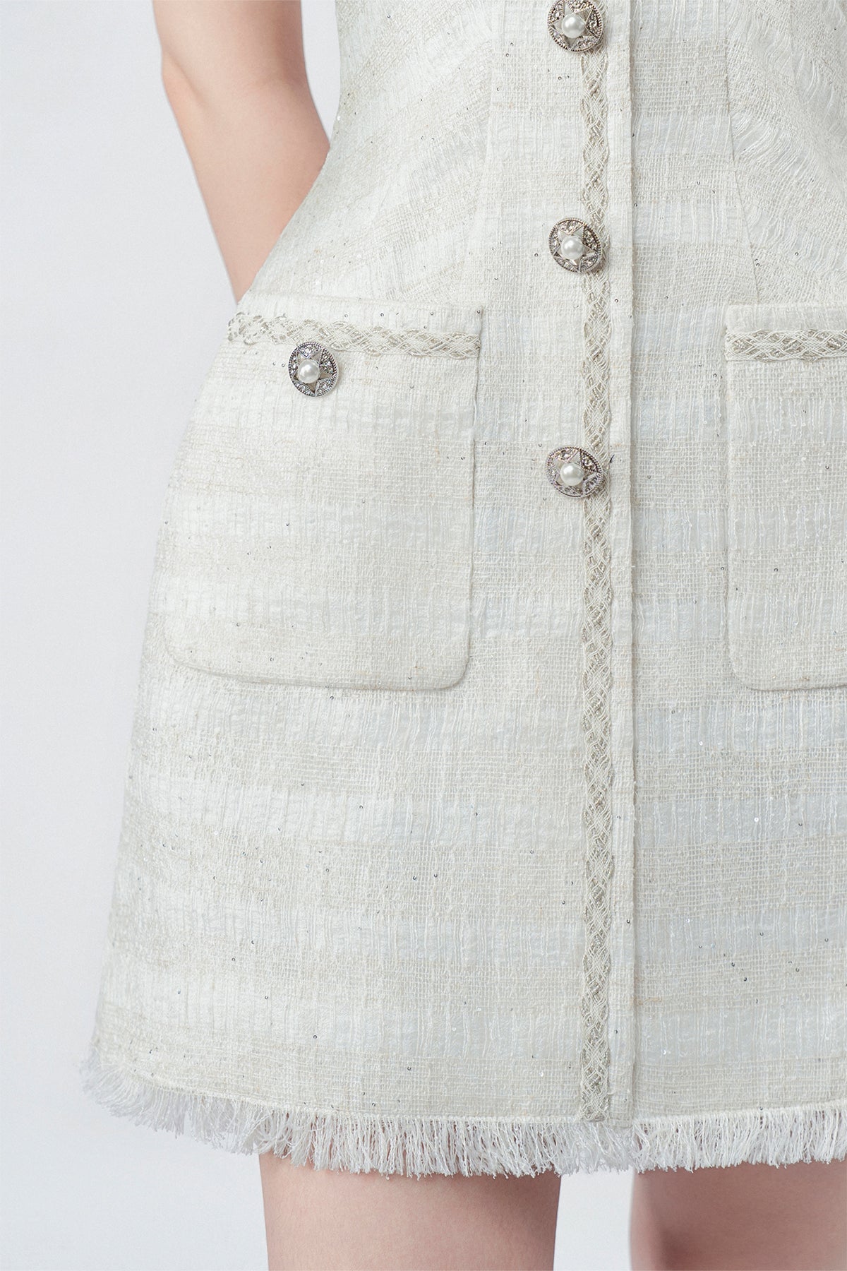 white A-line mini dress, DeTHEIA