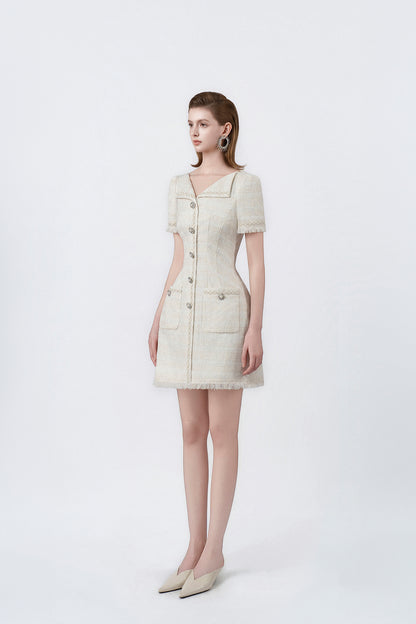 white flared A-line mini dress, DeTHEIA