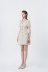 white flared A-line mini dress, DeTHEIA