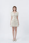 model in a white sailor-collar A-line mini dress, DeTHEIA