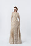 beige off-the-shoulder maxi dress, DeTHEIA De Nona Cometa