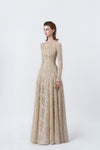 beige flared lace maxi dress, DeTHEIA