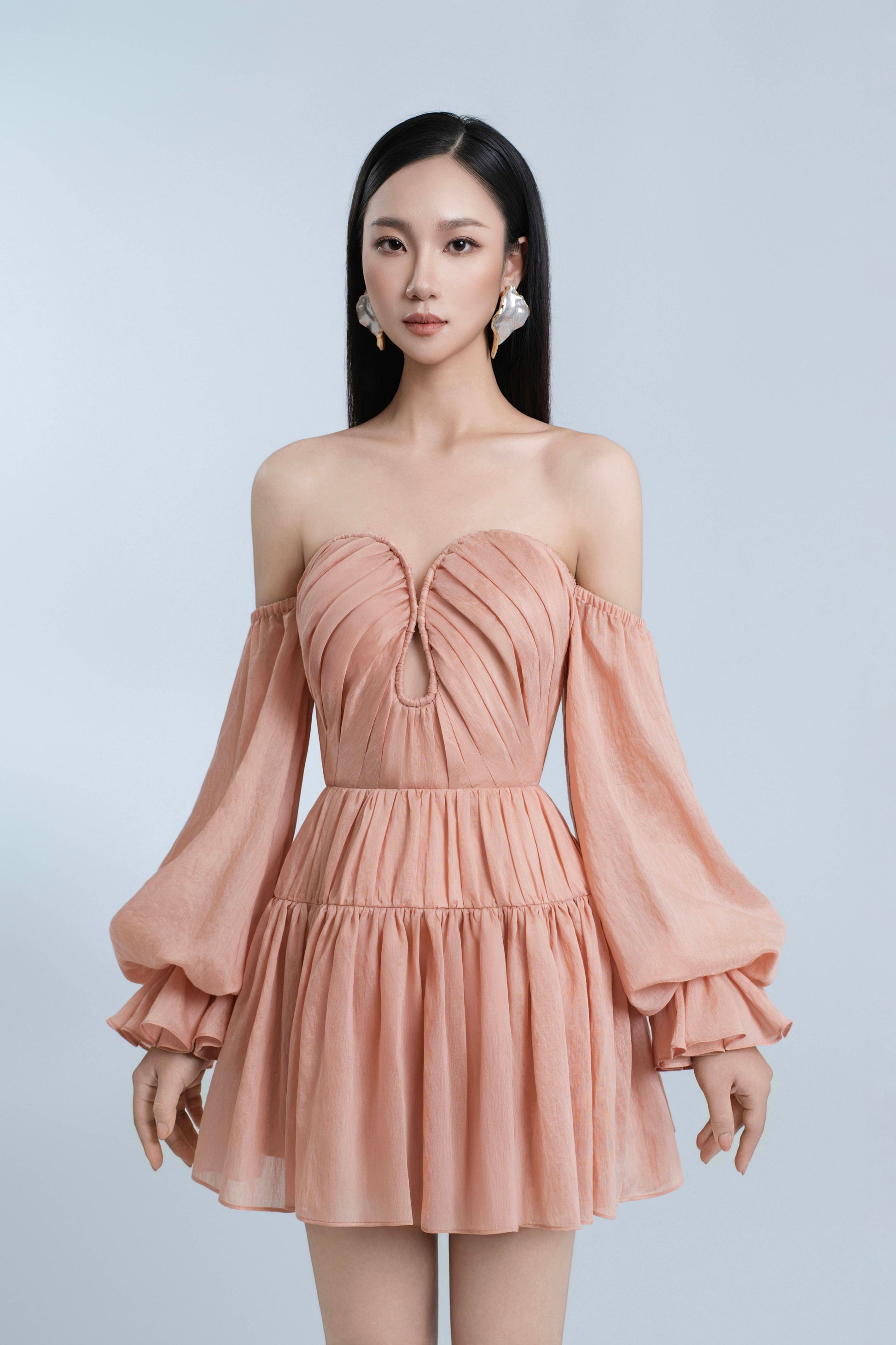 pastel coral dress Ari Pastel Coral A-Line Mini Dress DeTHEIA
