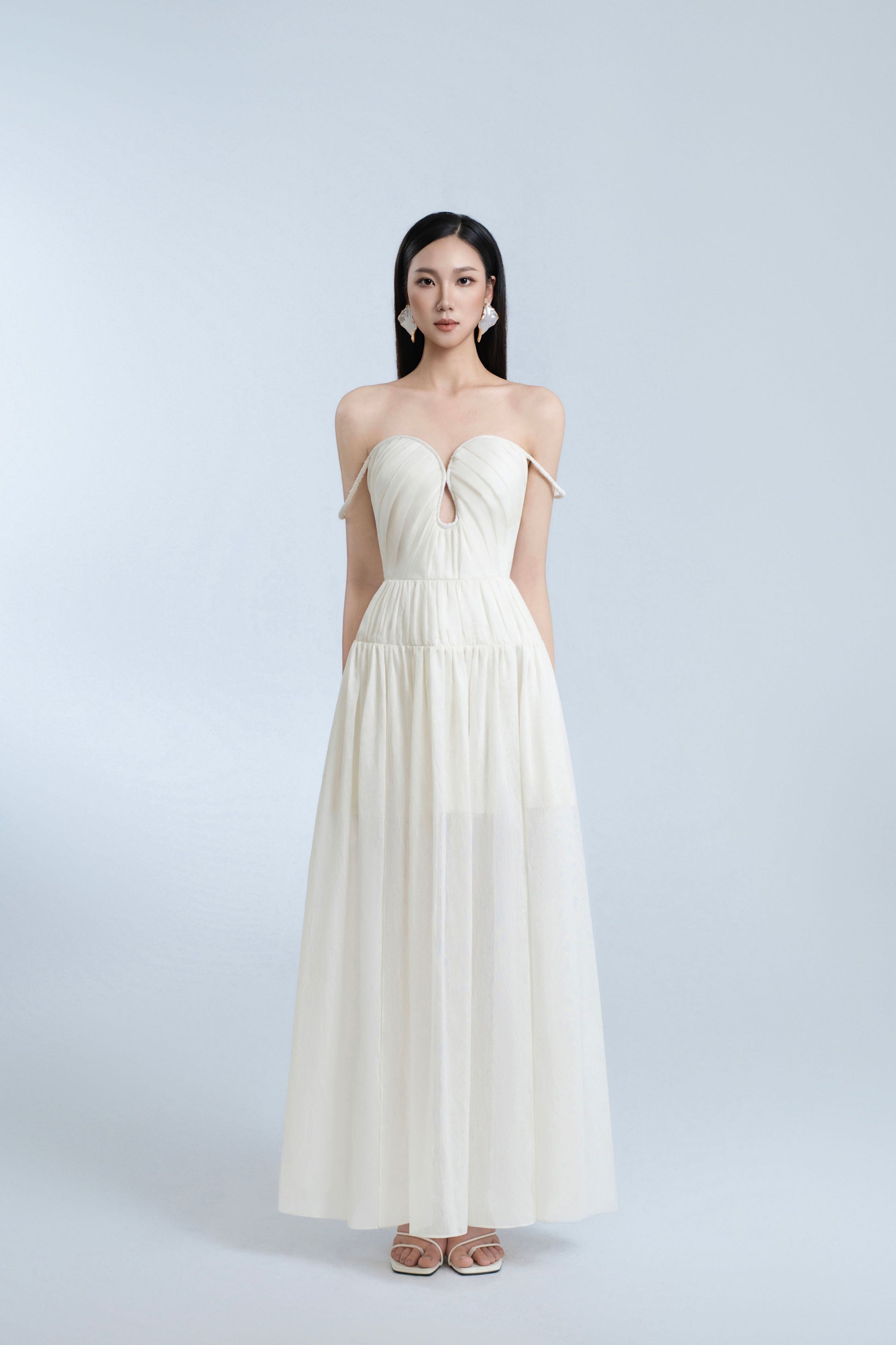 a line cream dress Azazie Lilith Wedding Dress