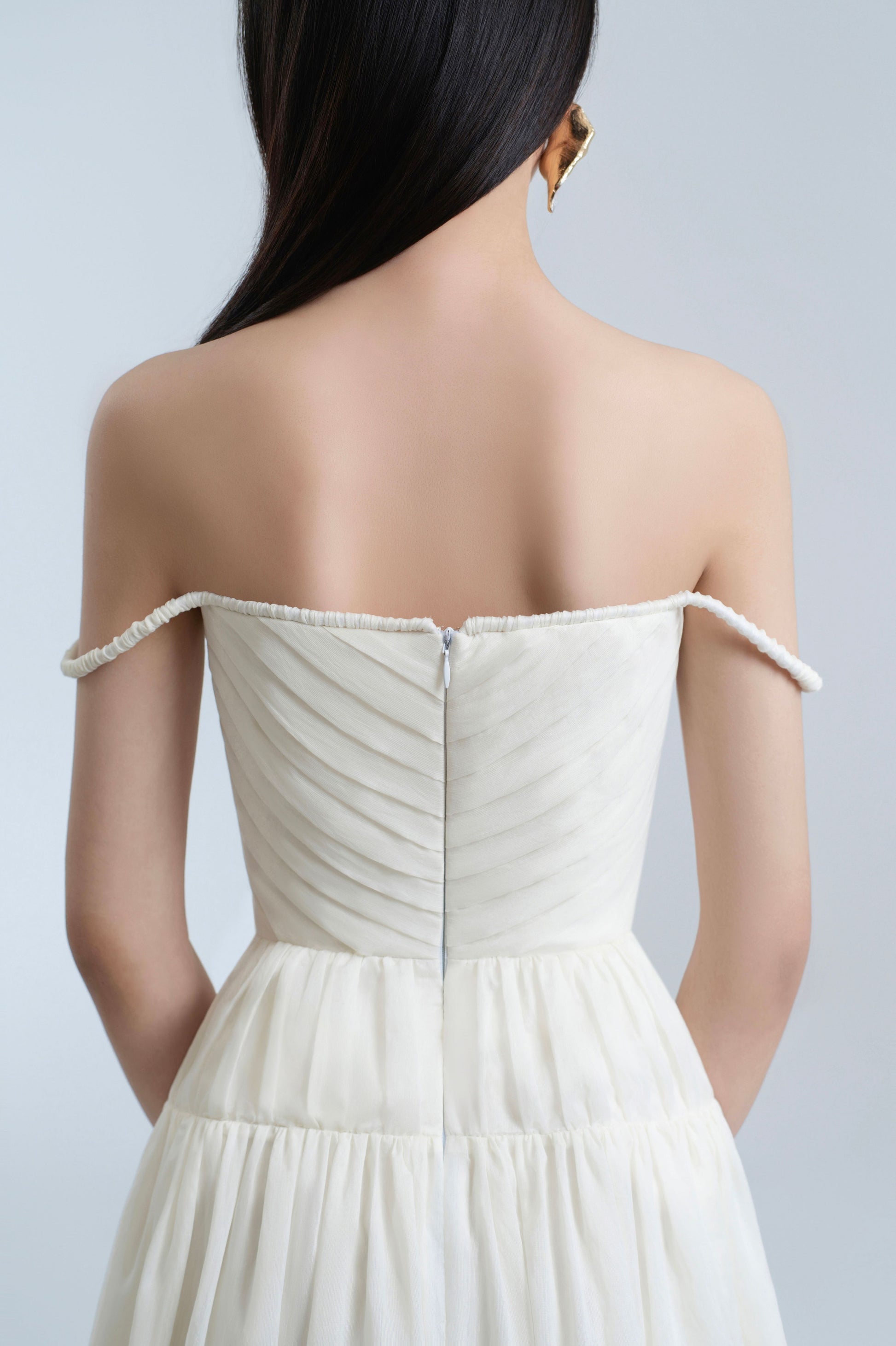 cream a line dress Asymmetric Off-Shoulder A-Line Midi