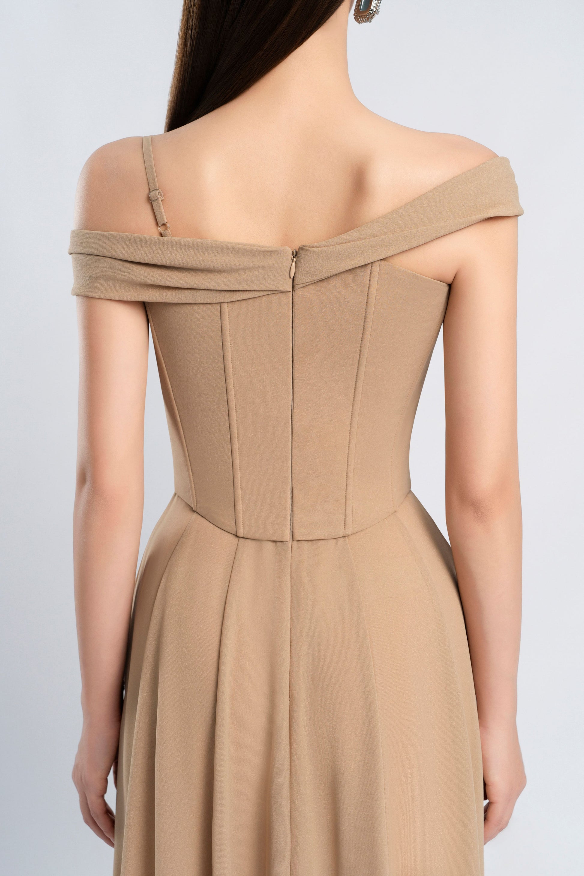 nude chiffon maxi dress NUDE CORSET CHIFFON EXTRA LONG GOWN | CULT MIA