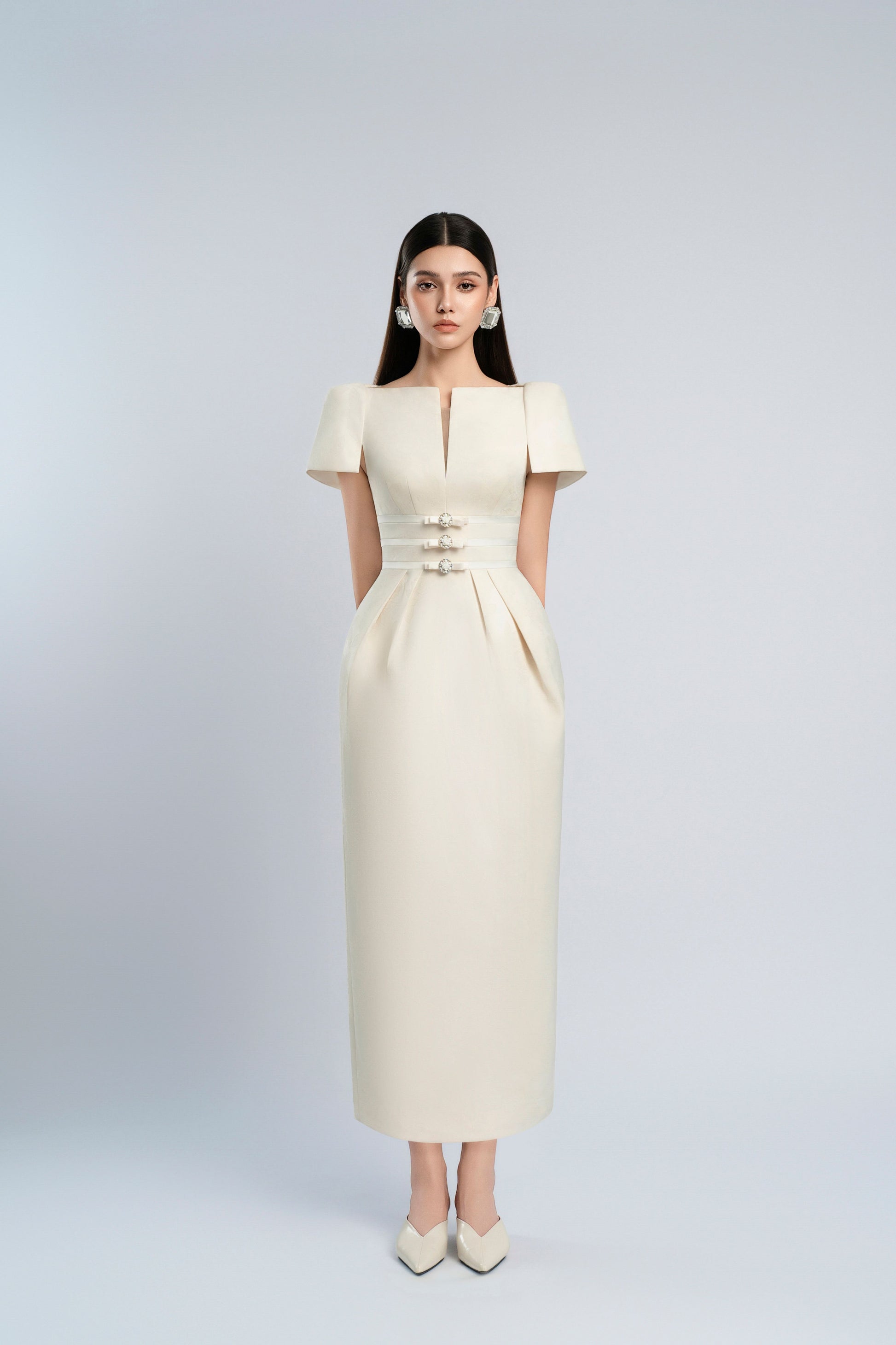 Beatrice Beige Pencil Midi Dress – DeTHEIA