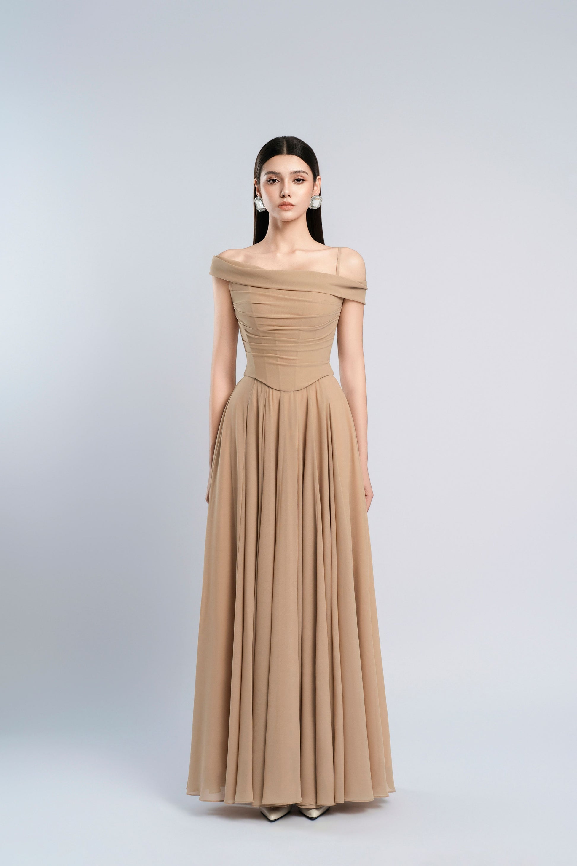 nude chiffon maxi dress Vestido Maxi de Chifn Bali - Nude