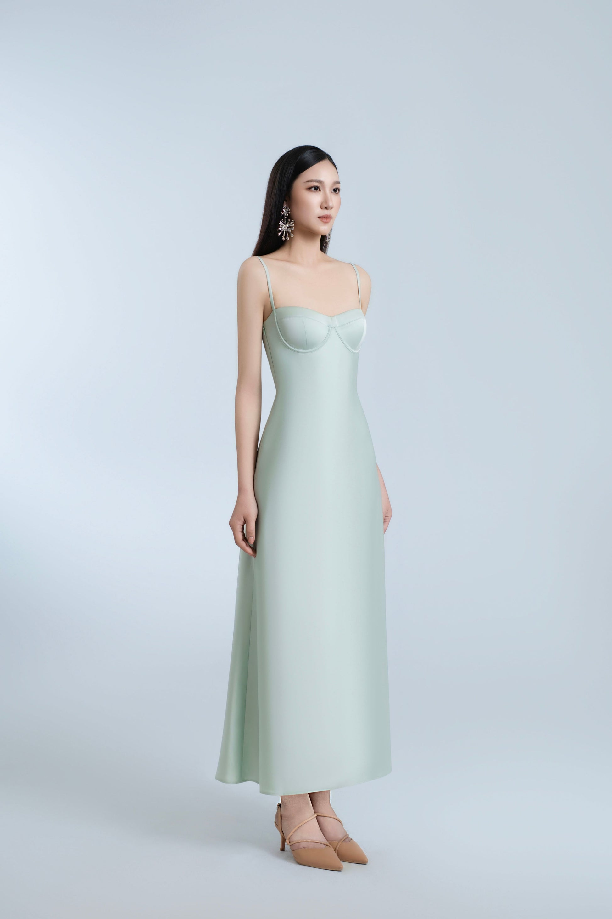 silk mint dress Mint Green Color Prom Dress Strapless Sheath/Column Pleats Stretch Satin Prom Dress With Slit